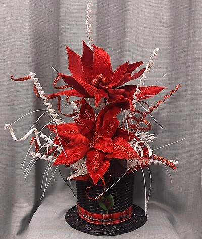 AF Large Snowman Hat with Velvet Red Large Poinsettias