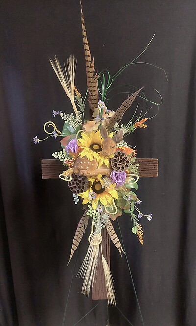 AF Rustic Floral Cross with Deer